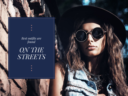 Stylish Woman in Hat and Sunglasses Presentation – шаблон для дизайна