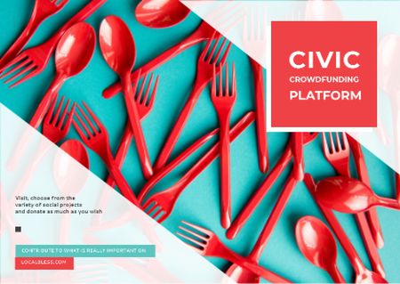 Ontwerpsjabloon van Card van Crowdfunding Platform with Red Plastic Tableware