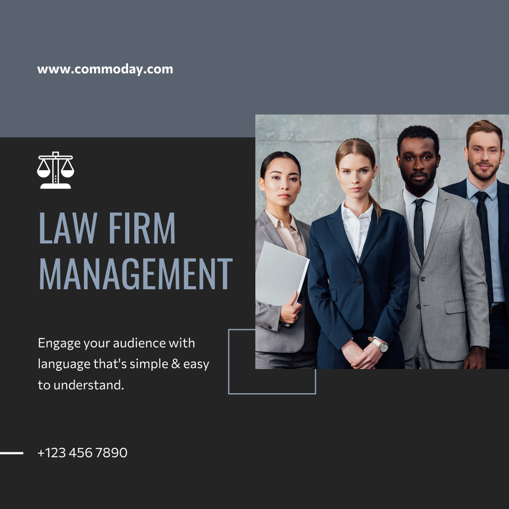 Law and Management Services Grey LinkedIn postデザインテンプレート