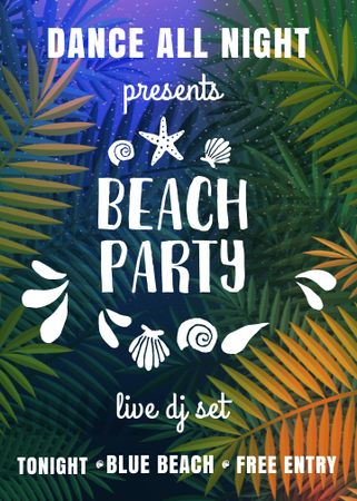 Dance party invitation with Palm leaves Flayer Modelo de Design