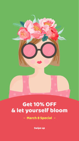 Woman in wreath for March 8 sale Instagram Story Design Template