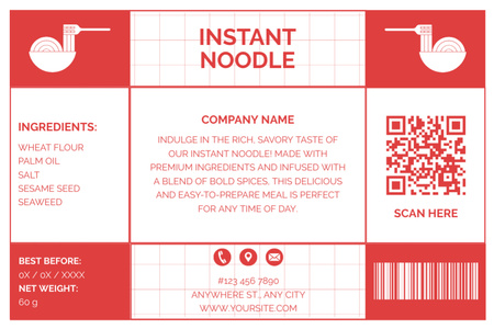 Red and White Tag for Instant Noodle Label Design Template