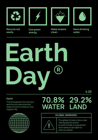 Earth Day Event Announcement with Informative Icons Poster 28x40in Πρότυπο σχεδίασης