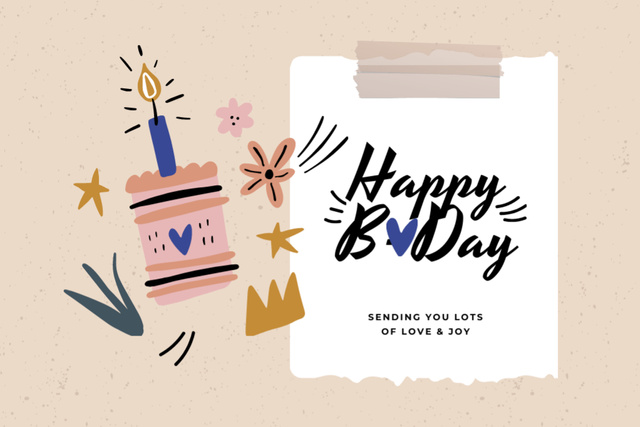 Birthday Greeting With Cute Illustrated Cake Postcard 4x6in Design Template