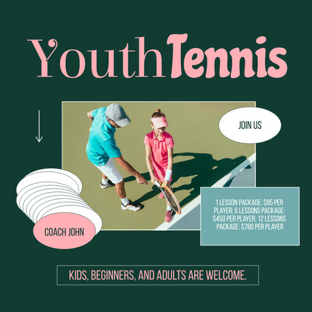 Tennis Courses Announcement Instagram Design Template