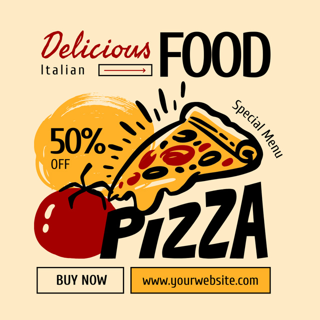 Discount on Italian Food and Pizza Instagramデザインテンプレート