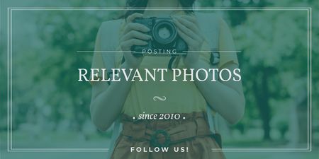 Photo Blog Ad with Woman with Vintage Camera Twitter tervezősablon