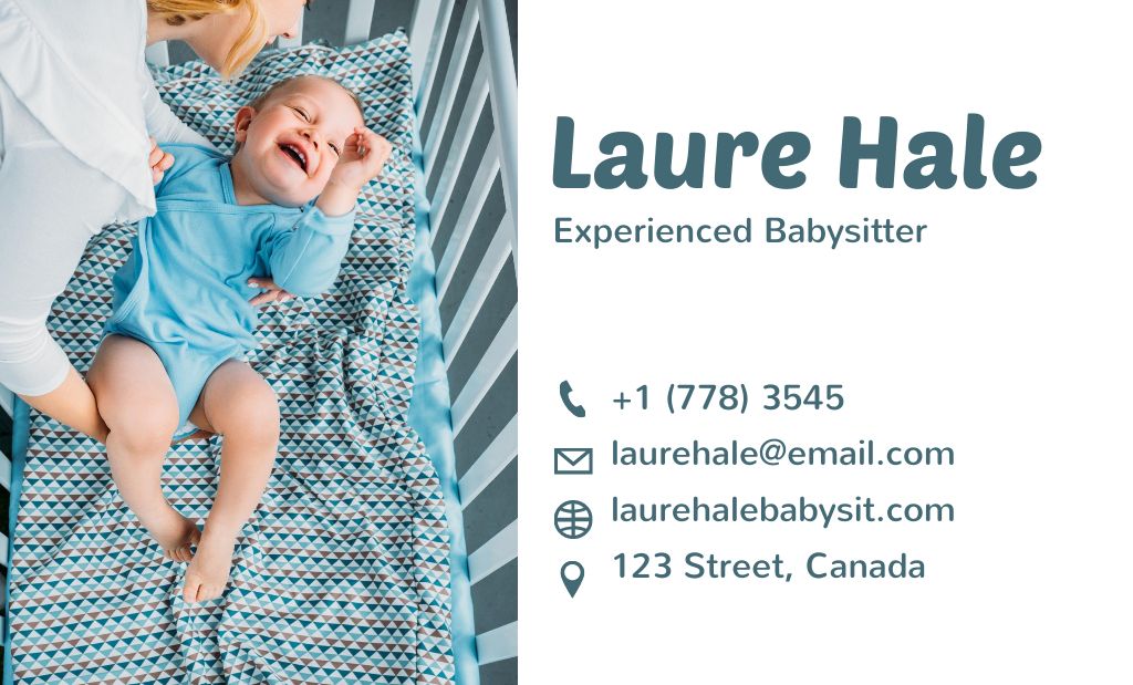 Babysitting Services Ad with Cute Baby Business Card 91x55mm Design Template