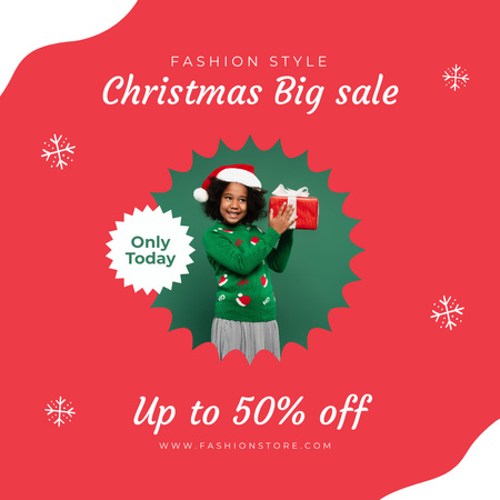 Christmas Sale Announcement with Girl holding Gift Instagram Design Template