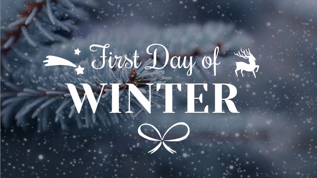 First Day of Winter Greeting Frozen Fir Title – шаблон для дизайна