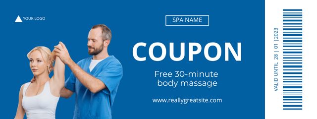 Massage Therapist Services Advertisement on Blue Couponデザインテンプレート
