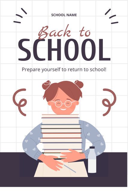 Cartoon Girl Learning Lessons with Textbooks Pinterest Design Template