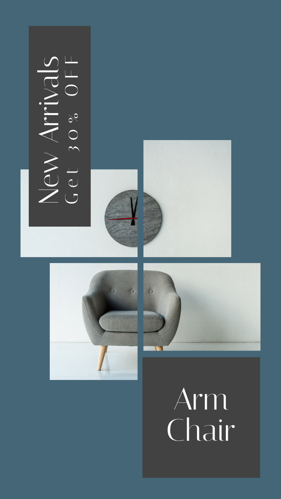 Szablon projektu Furniture Offer with Stylish Armchair on Blue Instagram Story
