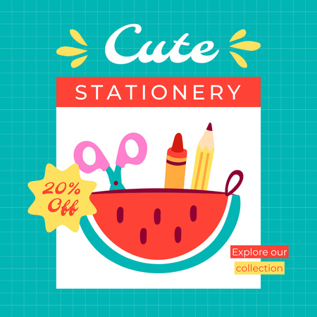 Discount On New Cute Stationery Collection Instagram AD Design Template
