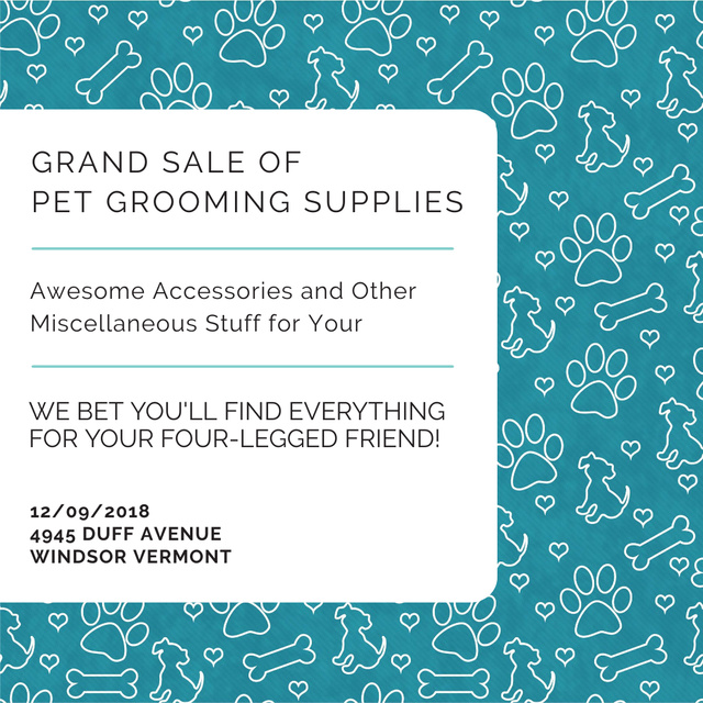 Pet Grooming Supplies Sale with animals icons Instagram AD Design Template