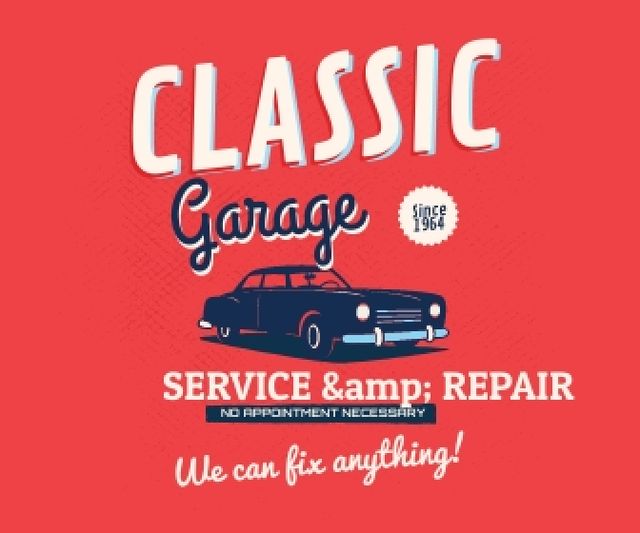 Designvorlage Garage Services Ad Vintage Car in Red für Large Rectangle