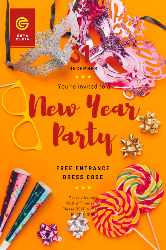 New Year Party Invitation Shiny Decorations Invitation 6x9in Design Template
