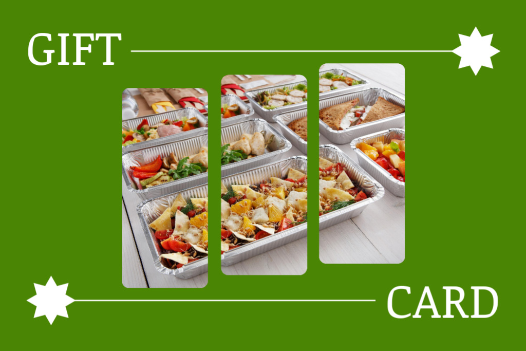 School Food Ad with Containers Gift Certificate Tasarım Şablonu