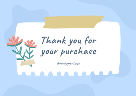 Thank You For Your Purchase with Illustration of Flowers on Blue Card Design Template
