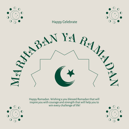 Greeting on Ramadan With Crescent And Star in Beige Instagram Design Template