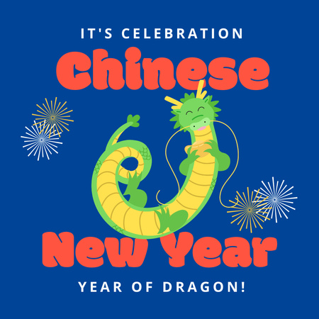 Chinese New Year Holiday Greeting with Funny Dragon Instagram Design Template