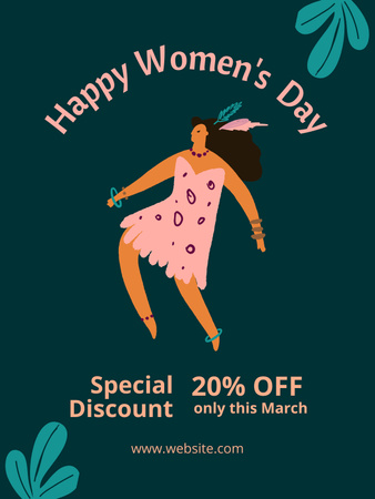 Women's Day Greeting with Woman in Beautiful Flowers Poster US Design Template