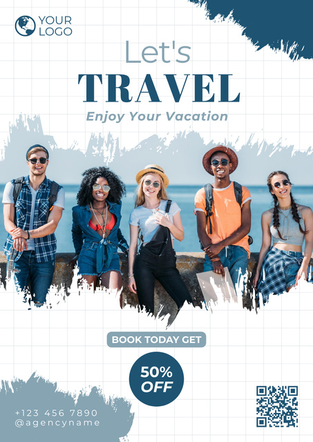 Multiracial Friends Travel Together Poster Design Template