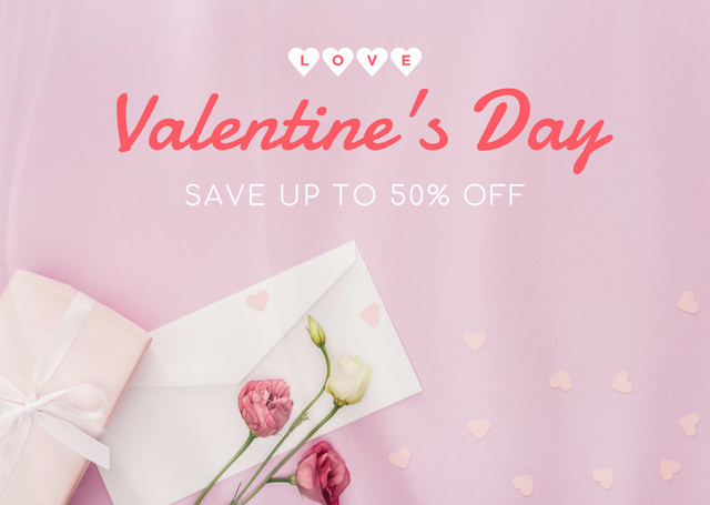 Template di design Offers Discounts on Valentine's Day Items Ad Card
