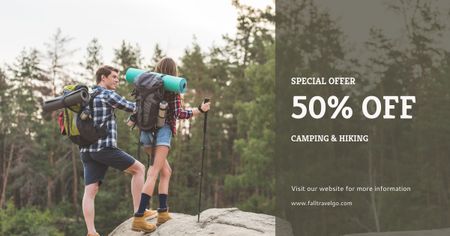 Couple in Forest with Backpacks Facebook AD Design Template