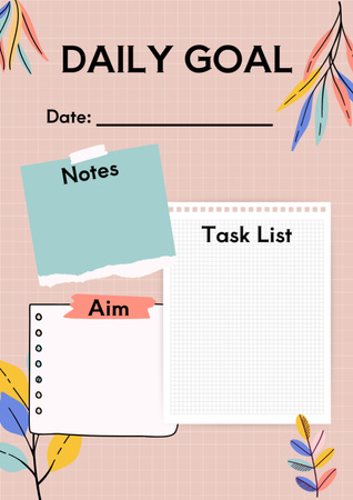 Daily Goals with Abstract Colorful Leaves Schedule Planner Design Template