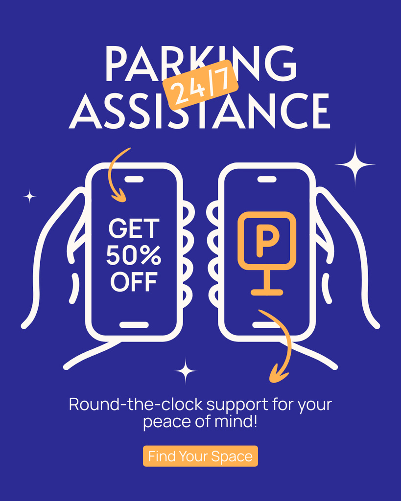 24/7 Parking Assist with Discount Instagram Post Vertical tervezősablon