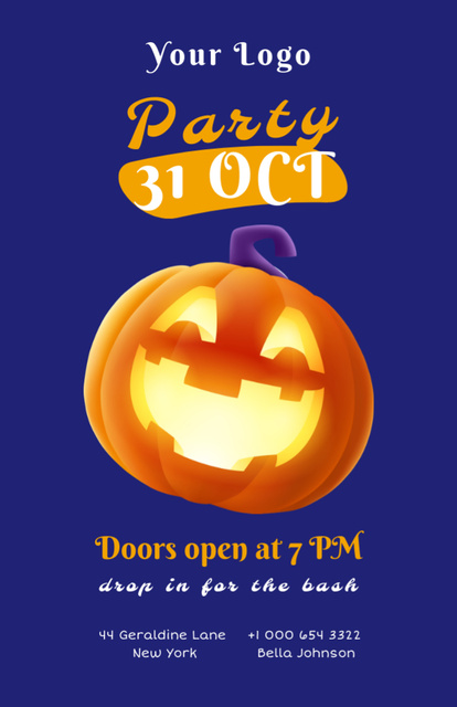 Szablon projektu Halloween Party Announcement With Glowing Pumpkin Invitation 5.5x8.5in