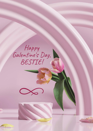 Galentine's Day Greeting with Cute Pink Decoration Postcard A6 Vertical Design Template