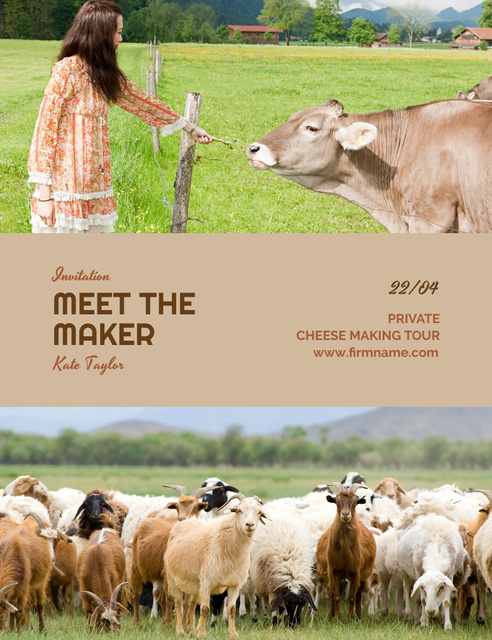 Meeting with Cheese Maker at the Farm Invitation 13.9x10.7cmデザインテンプレート