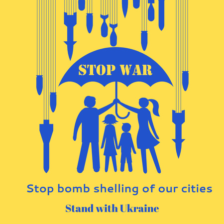 Sateenvarjo suojaa ukrainalaista perhettä pommeilta ja ohjuksilta Instagram Design Template