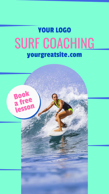 Modèle de visuel Surfing Coaching Offer with Woman surfing on Wave - TikTok Video
