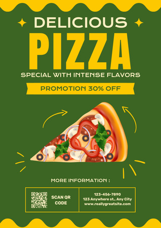 Ontwerpsjabloon van Poster van Aankondiging voor speciale korting op pizza op groen