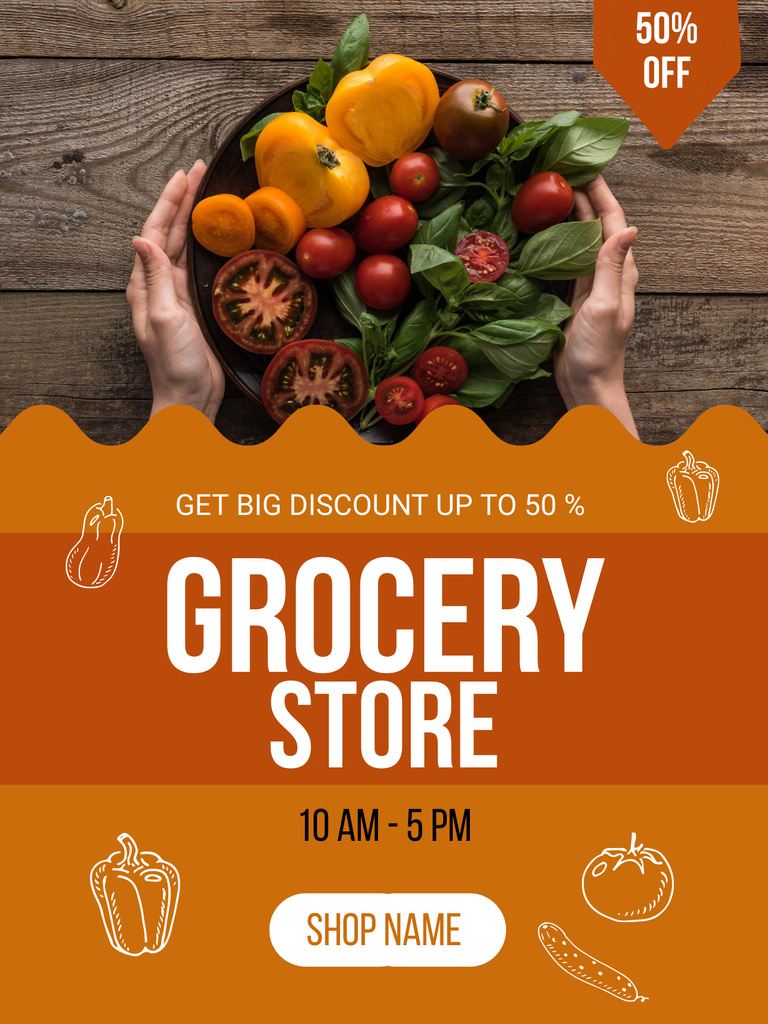 Plantilla de diseño de Big Discount For Fresh Groceries Everyday Poster US 