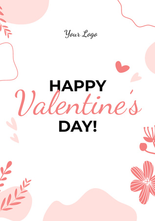 Valentine's Day Greeting with Cute Pink Illustration Postcard A5 Vertical Design Template