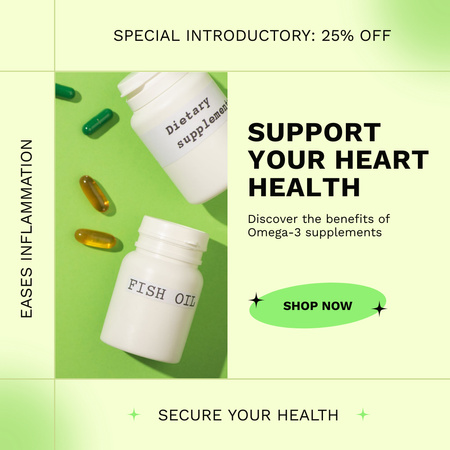 Kalp Sağlığına Özel İndirimli Besin Takviyeleri Instagram Tasarım Şablonu