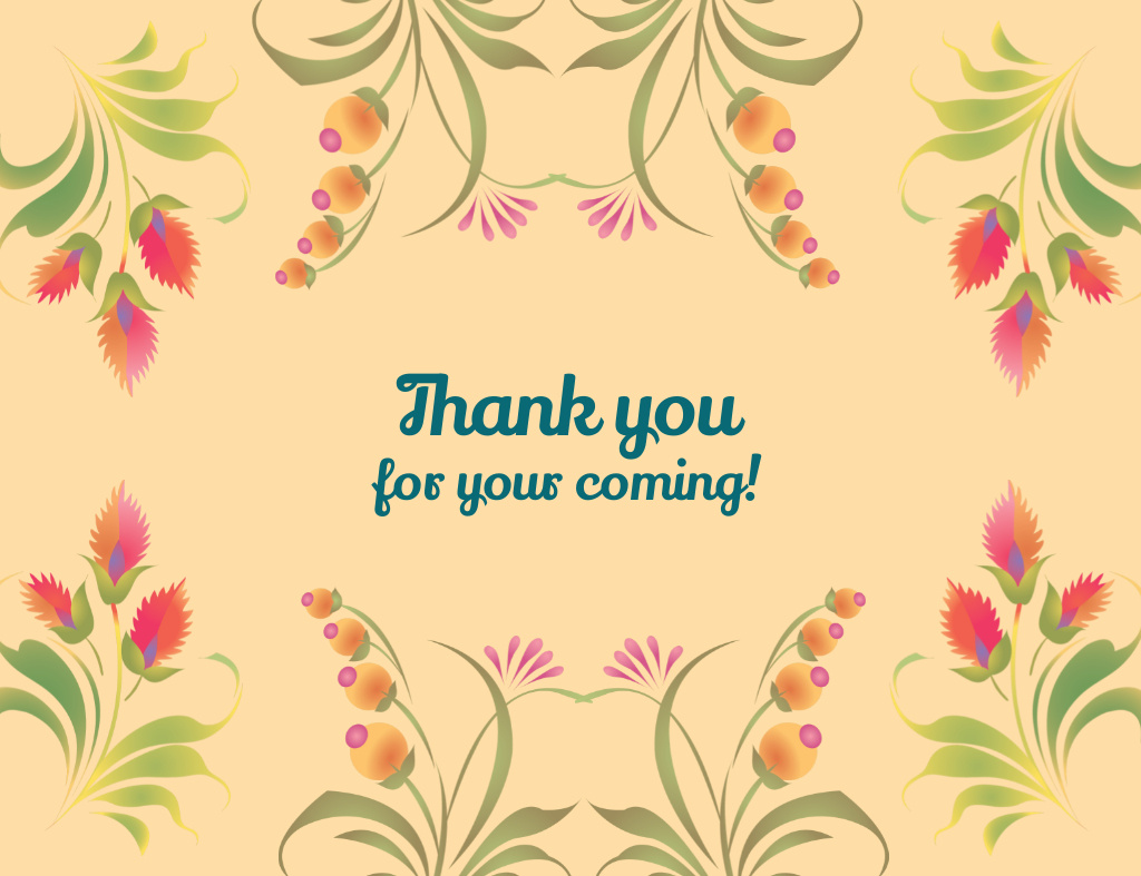 Thank You for Your Coming Text with Slavic Floral Ornament Thank You Card 5.5x4in Horizontal – шаблон для дизайну