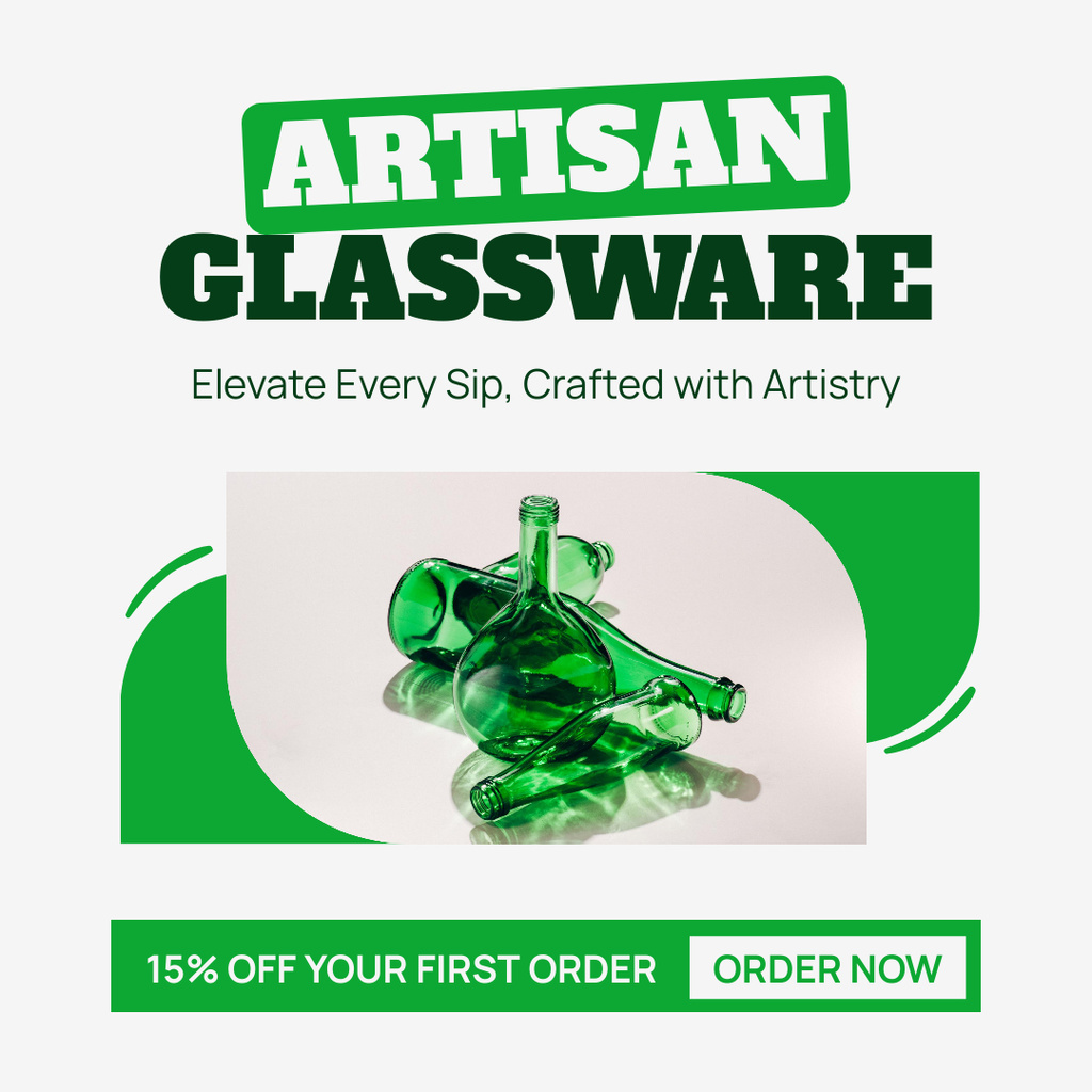 Template di design Offer of Artisan Glassware with Green Glass Bottles Instagram