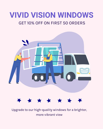 Modèle de visuel Remises pour la première commande d’installation de fenêtres en verre - Instagram Post Vertical