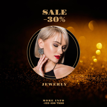 Jewelry Offer with Woman in Stylish Earrings Instagram Design Template