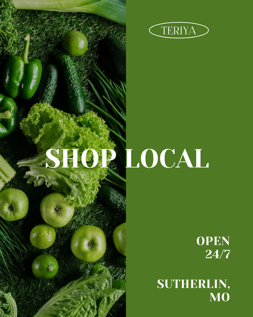 Local Grocery Shop Ad with Greens Poster 16x20in Design Template