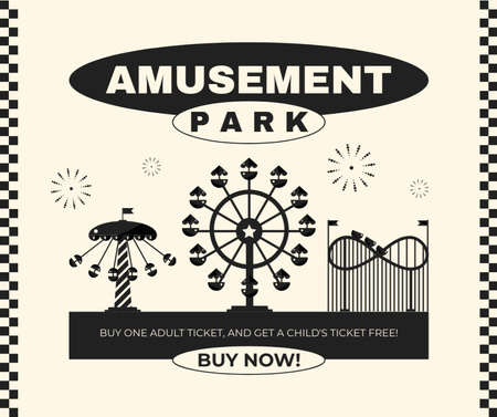 Modèle de visuel Parc d'attractions avec diverses attractions et réductions pour les enfants - Facebook