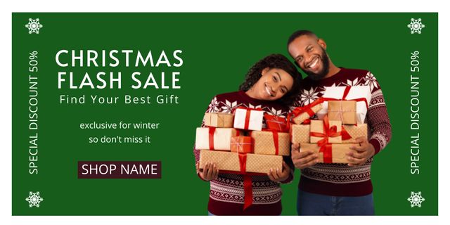 African American Couple for Christmas Flash Sale Twitterデザインテンプレート