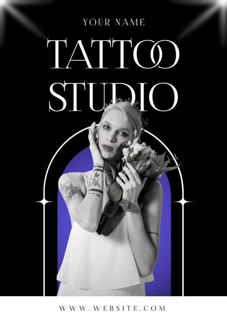 Original Tattoos In Studio Service Offer Poster Modelo de Design
