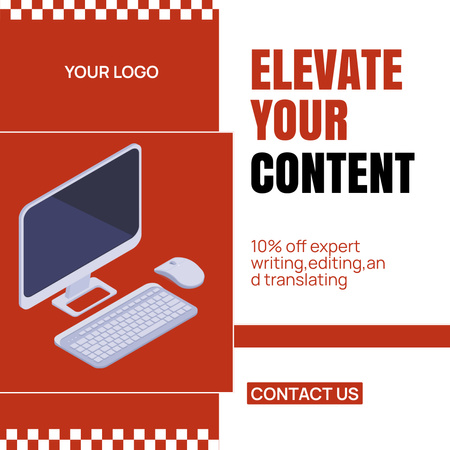 Digital Content Writing And Translating Service With Discounts Instagram AD Design Template