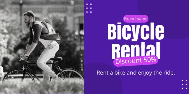 Rental City Bikes Discount on Purple Twitter Design Template